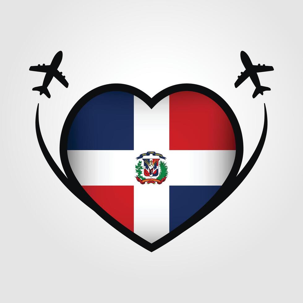 Dominican Republic Travel Heart Flag With Airplane Icons Stock Free