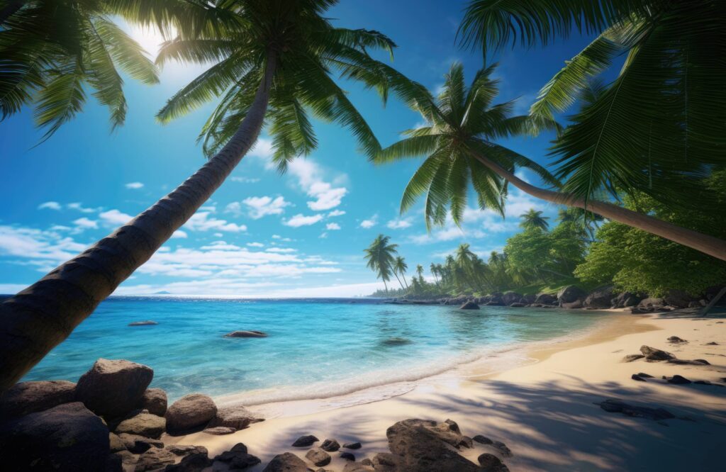 Dreamy Tropical Summer Beach with Palms Stock Free