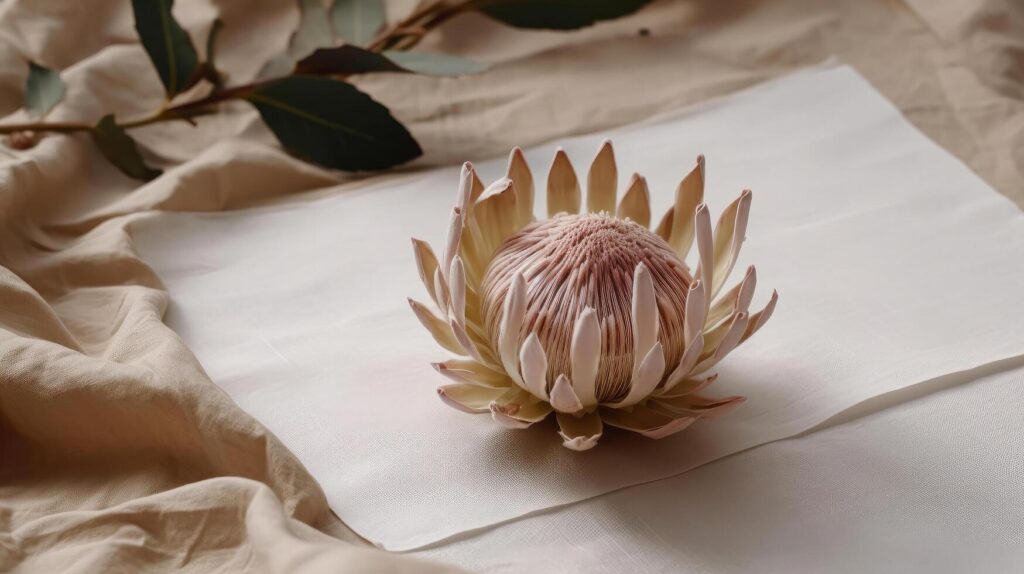 
									Dried protea flower with blank paper card. Luxury Background. Illustration Stock Free
