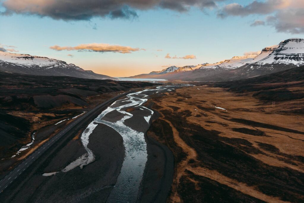 Drone Photo of Beautiful Icelandic Evening Landscape Free Photo