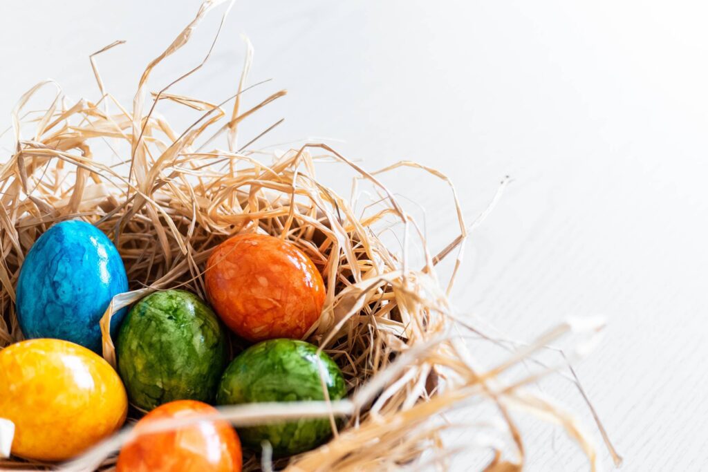 Dyed Eggs in a Basket Free Photo