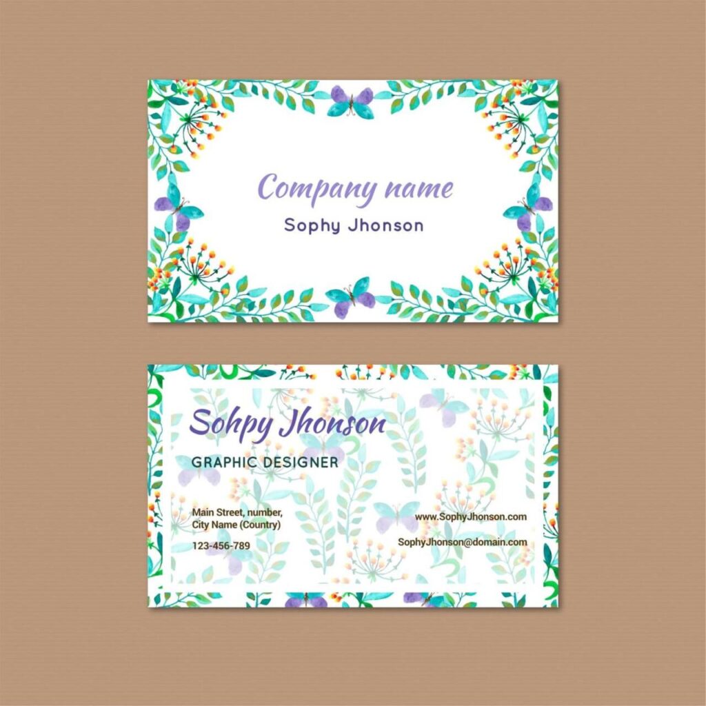 Watercolor business card with flower