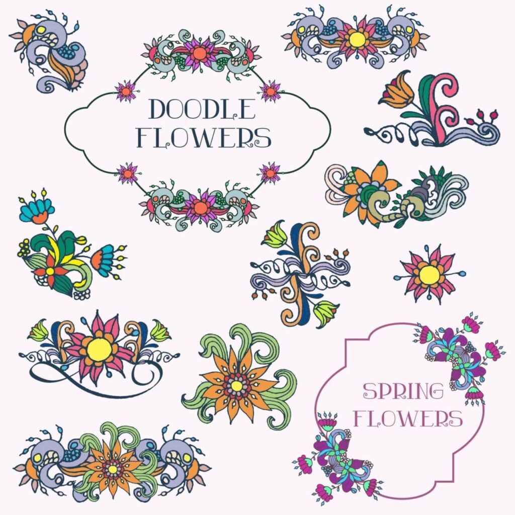 Doodle flower vector set