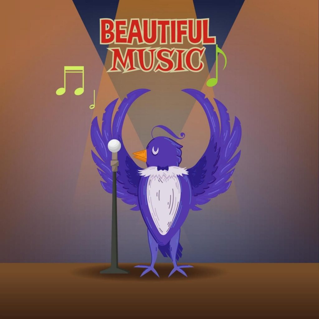 Music illustration with cute bird and typography