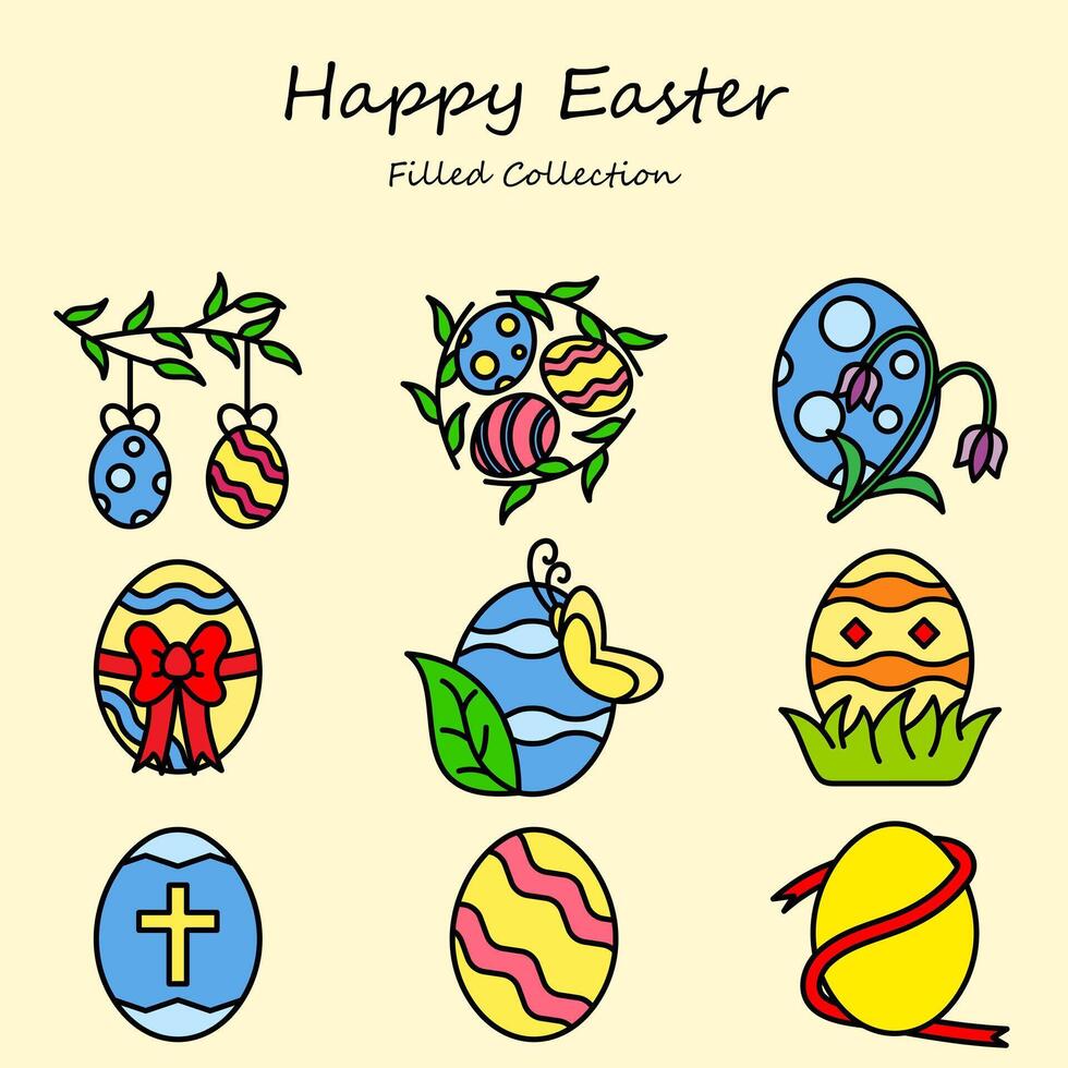 Easter Egg Editable Icons Set Filled Line Style. Easter, Egg, Flower, Plant, Cross. Filled Collection Stock Free