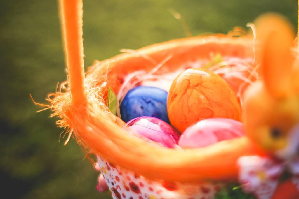 Easter Eggs in Basket Close Up Free Photo