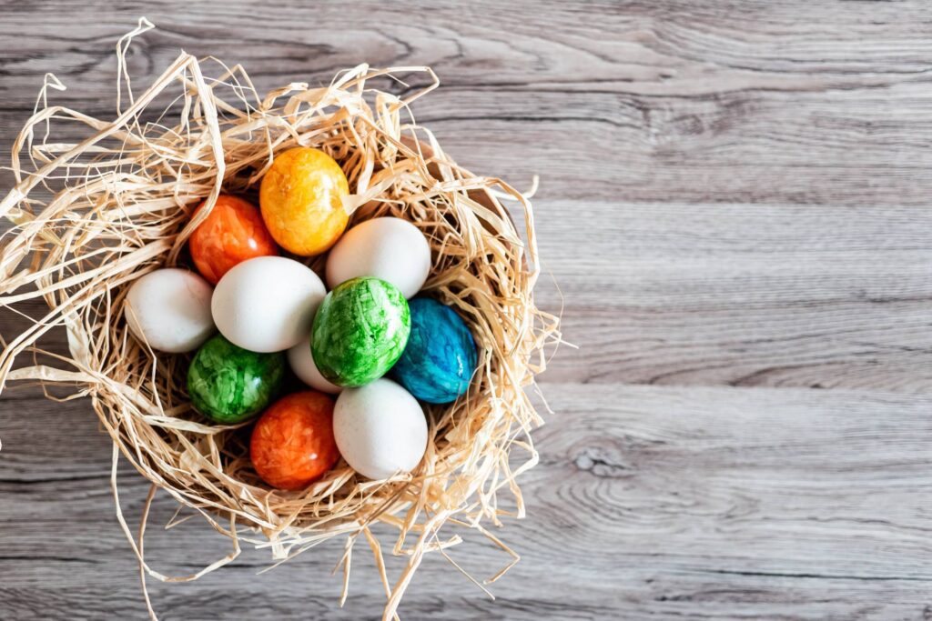 Easter Holidays Eggs and Wooden Background Free Photo