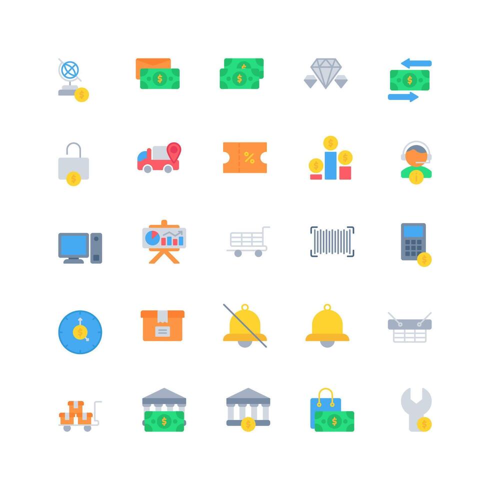 ecommerce icon set. flat color icon collection. Containing icons Stock Free