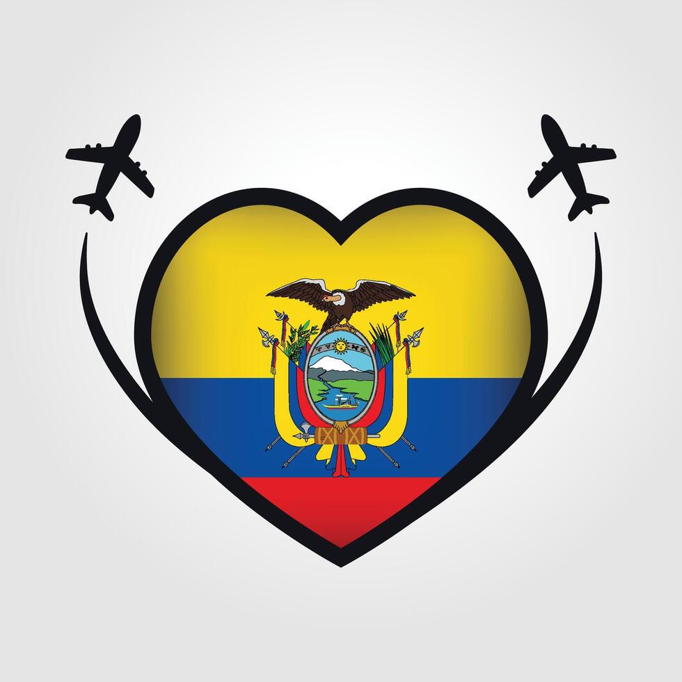 Ecuador Travel Heart Flag With Airplane Icons Stock Free