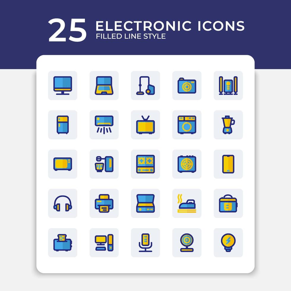 Editable vector pack of electronic filled line icons. Premium quality symbols. Collection of vector icons for concept, web graphics and mobile app with filled line style. Simple filled line signs. Stock Free