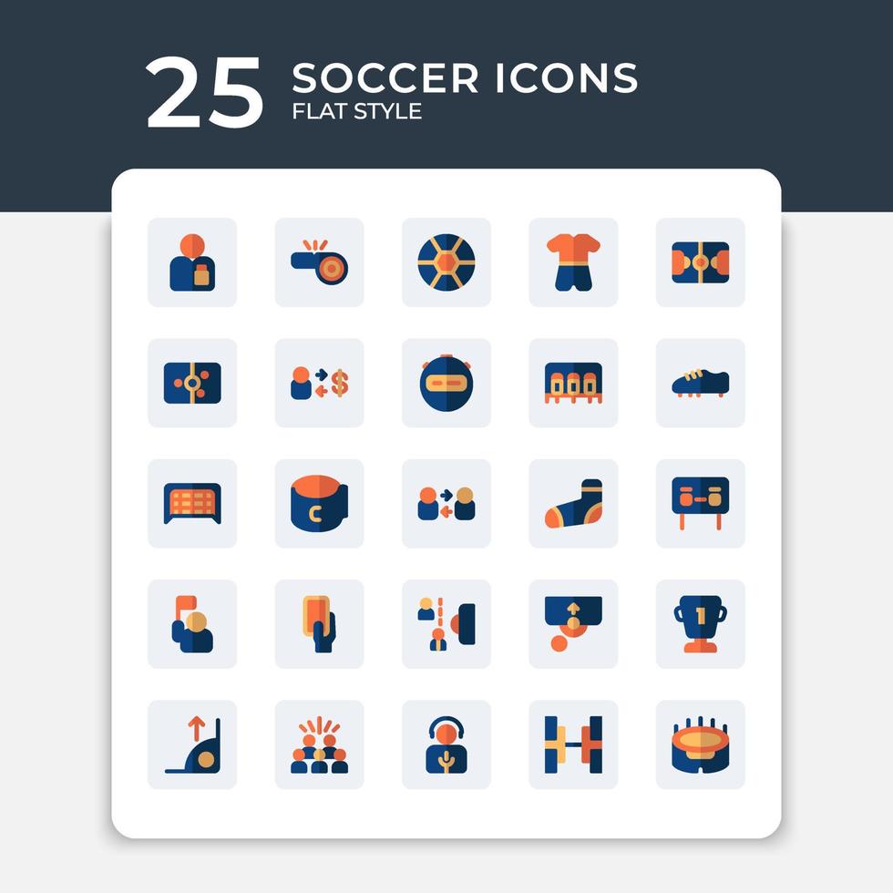 Editable vector pack of soccer flat icons. Premium quality symbols. Collection of vector icons for concept, web graphics and mobile app with flat style. Simple flat signs. Stock Free