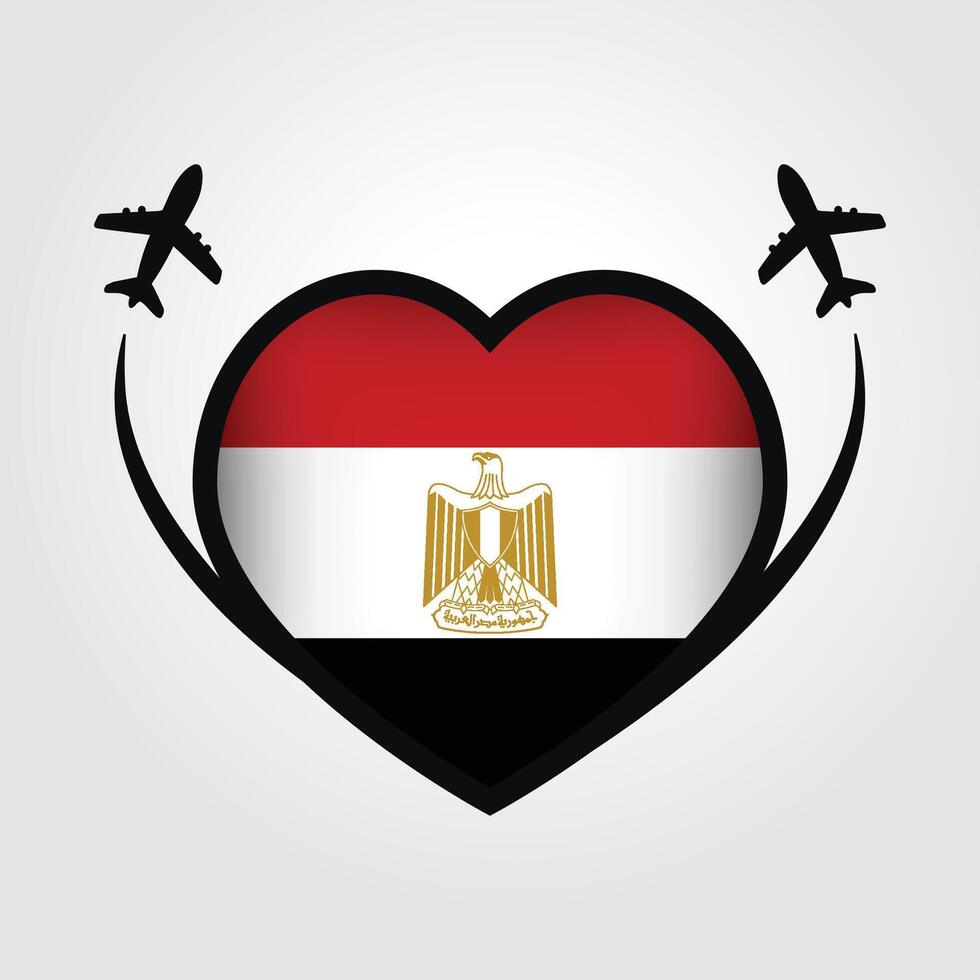 Egypt Travel Heart Flag With Airplane Icons Stock Free