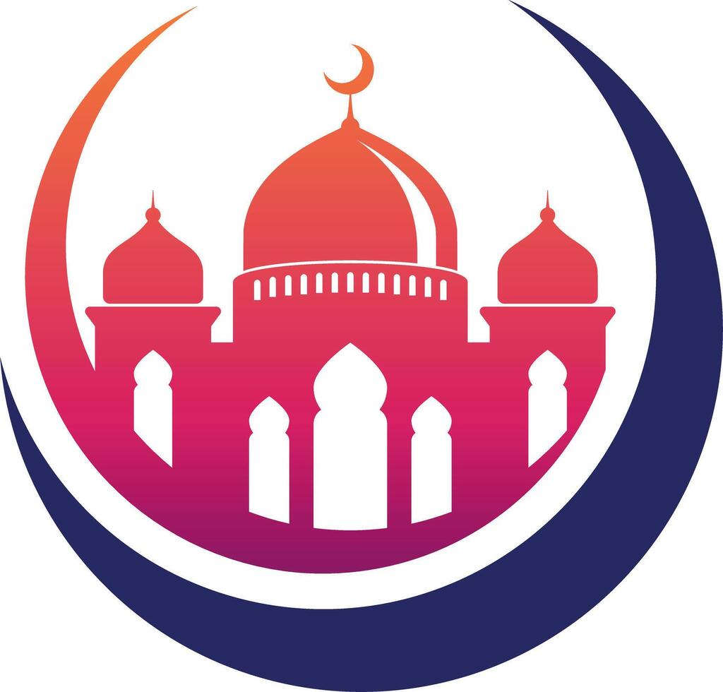 Eid Mubarak Moon Mosque icon design illustration Stock Free