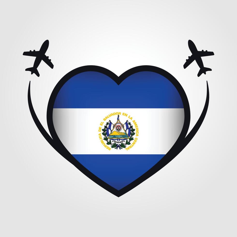 El Salvador Travel Heart Flag With Airplane Icons Stock Free