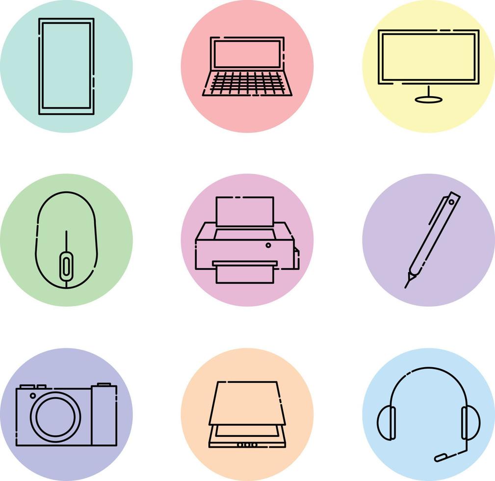 Electronic gadget and equipment simple flat icon set bundle for illustration element Stock Free