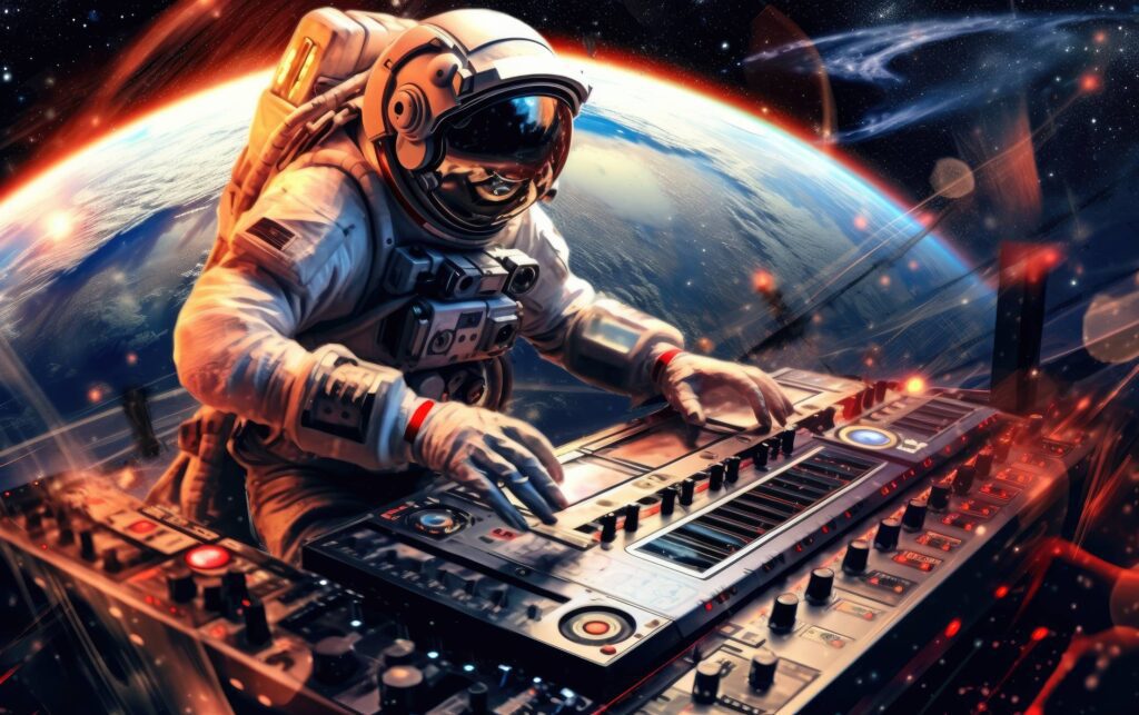 Electronic Music Party in Space Astronaut is a DJ Stock Free