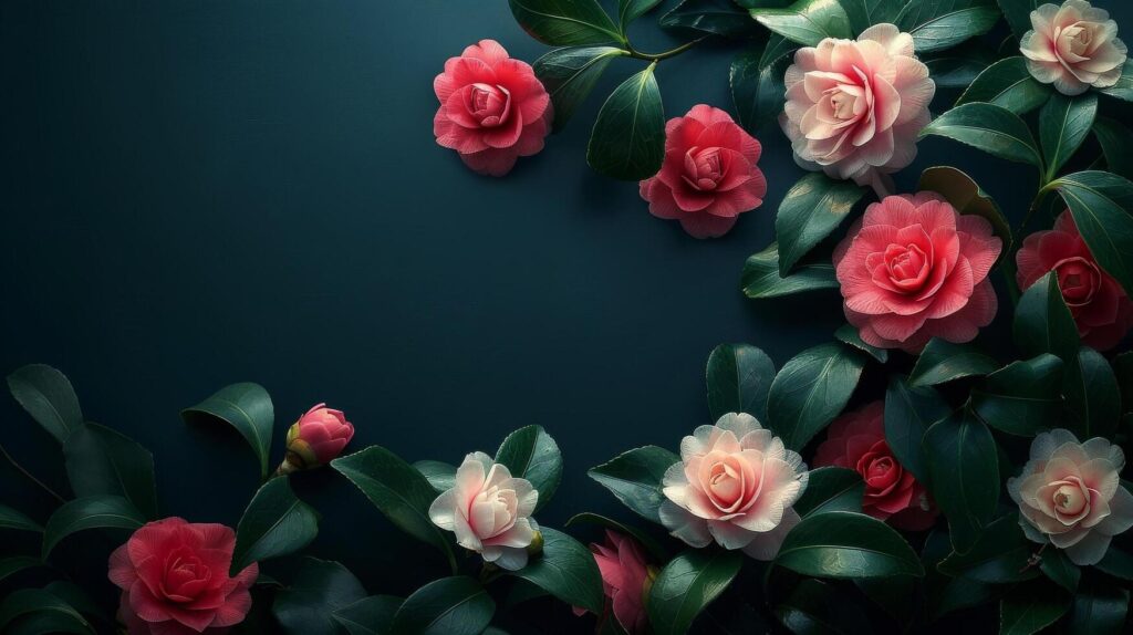 Elegant Camellias On Dark Background Stock Free