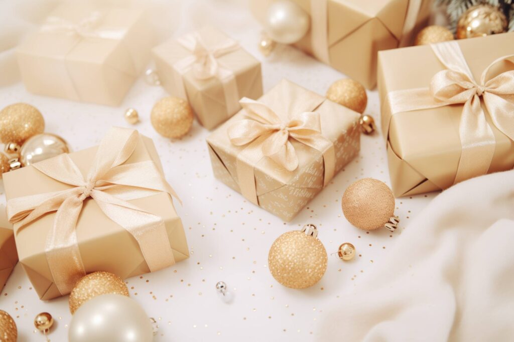 Elegant Golden Christmas Presents Stock Free