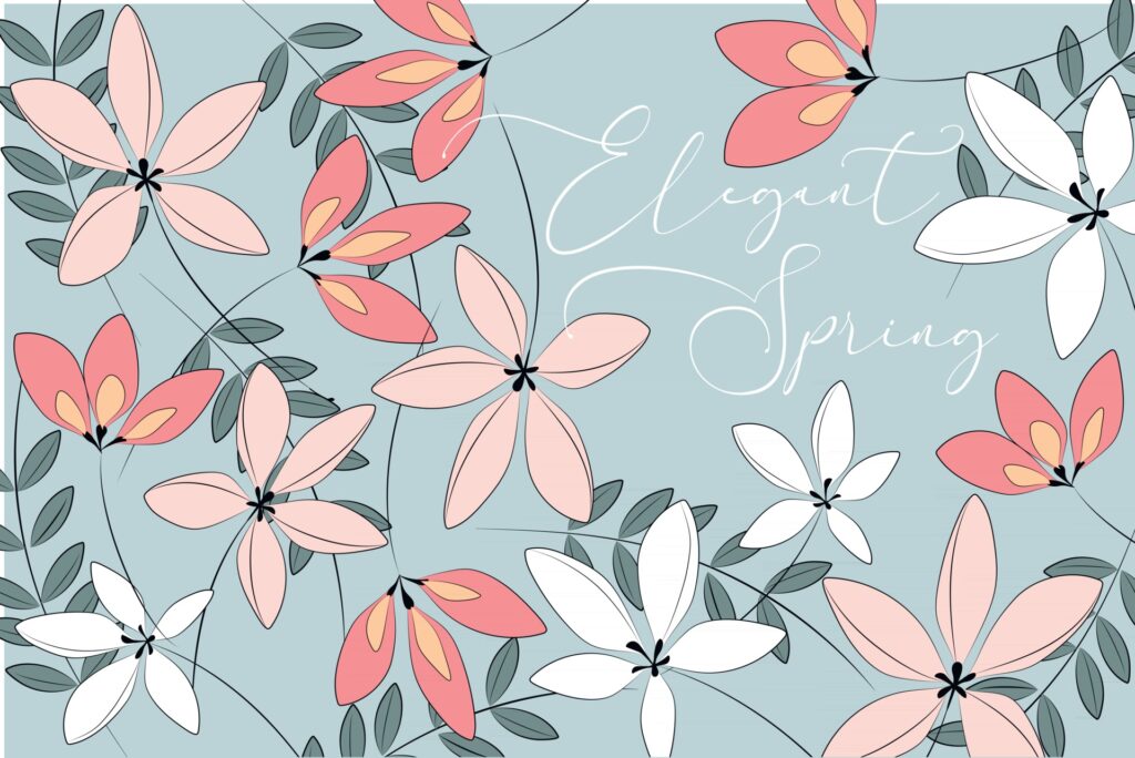 Elegant Spring Background with Flowers and Leaves Free Vector