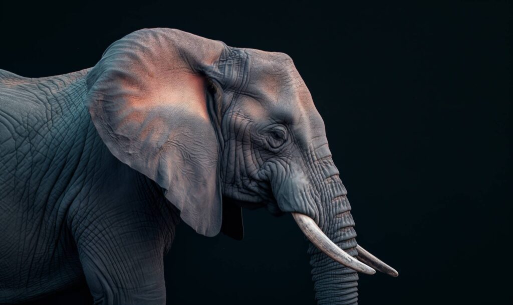 Elephant Profile Portrait with Black Background Stock Free