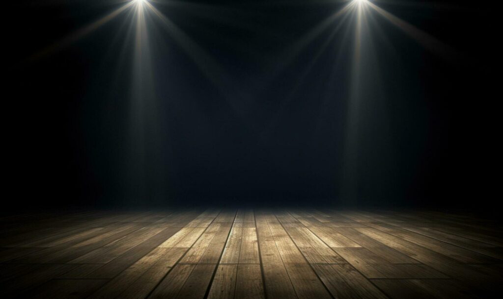 Empty dark stage with spotlight ad wooden floor Stock Free