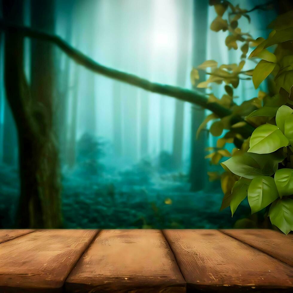 Empty rustic wooden table with some plants, Ai Generative Stock Free