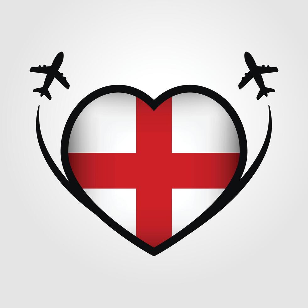 England Travel Heart Flag With Airplane Icons Stock Free