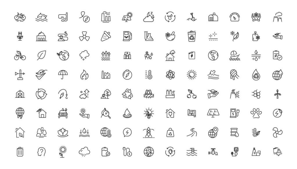 Environment and nature linear icons collection.simple outline icons collection, Pixel Perfect icons, Simple illustration Stock Free