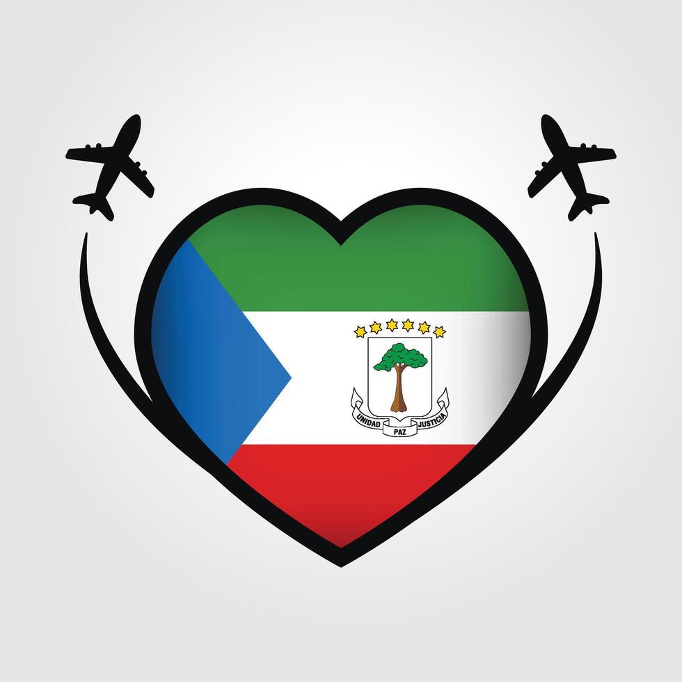 Equatorial Guinea Travel Heart Flag With Airplane Icons Stock Free