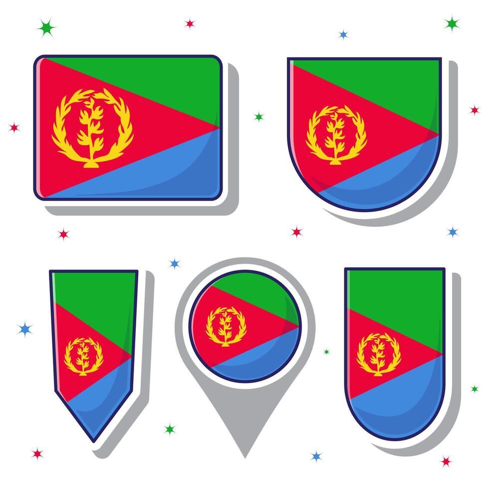 Eritrea national flag cartoon vector illustration icon mascot bundle packs Stock Free