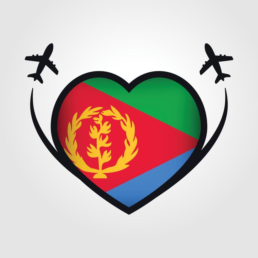 Eritrea Travel Heart Flag With Airplane Icons Stock Free