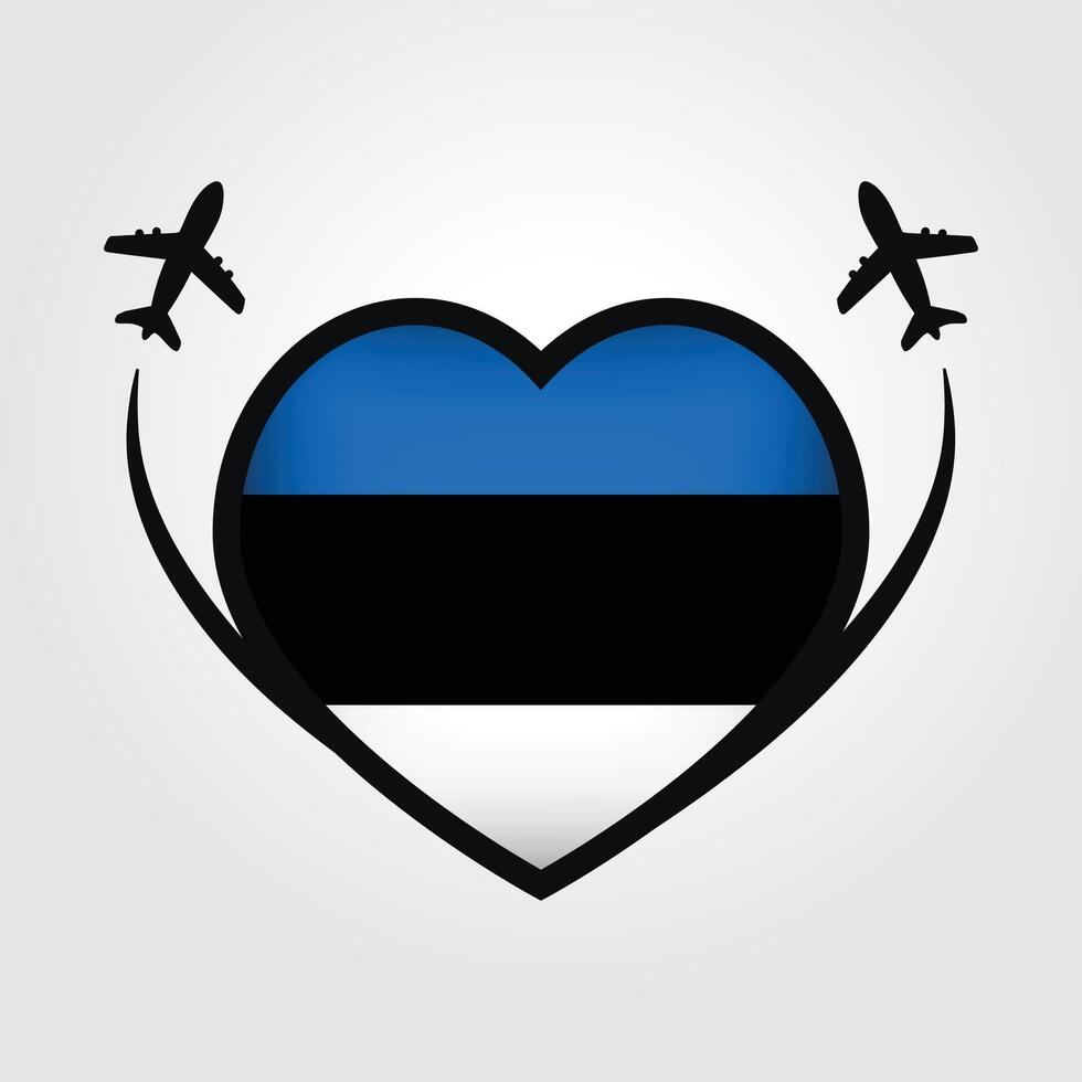 Estonia Travel Heart Flag With Airplane Icons Stock Free