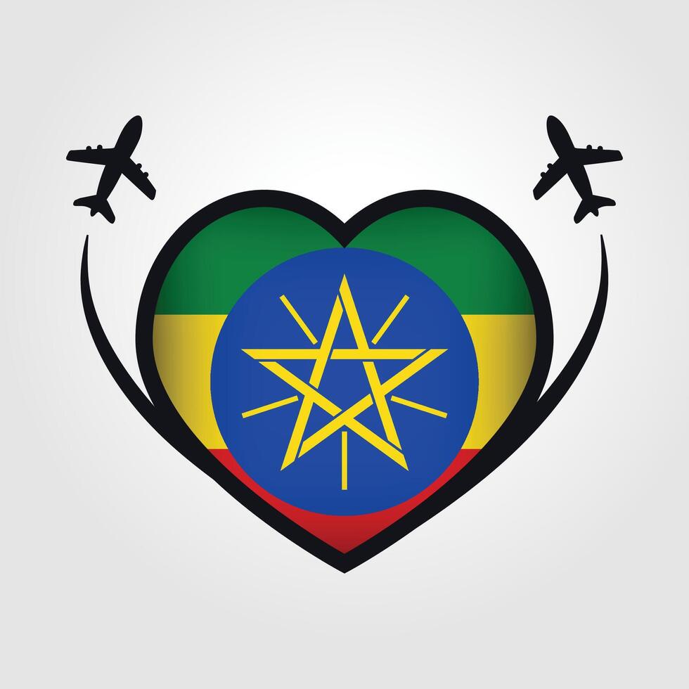 Ethiopia Travel Heart Flag With Airplane Icons Stock Free