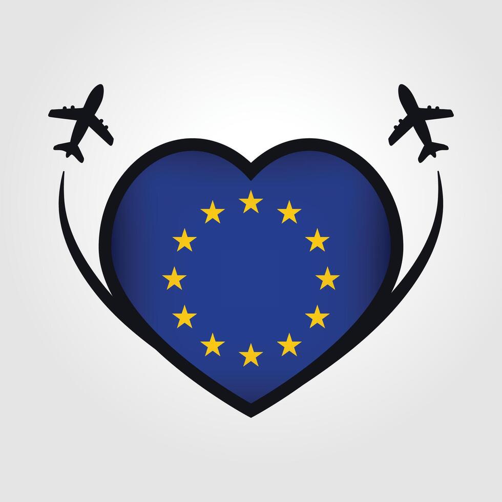 European Travel Heart Flag With Airplane Icons Stock Free