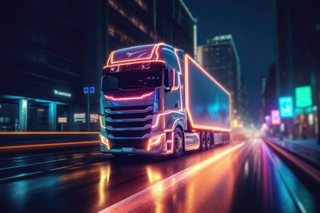 European Truck with Neon Line Glow Future of Transportation Stock Free