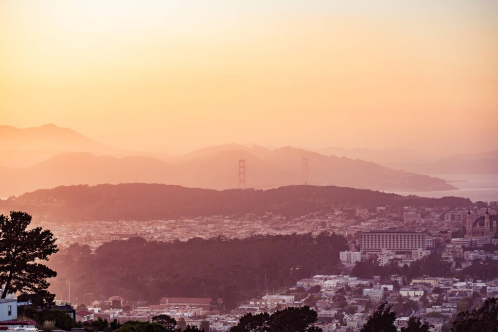 Evening San Francisco Hills with The Golden Gate Bridge in The Distance Free Photo