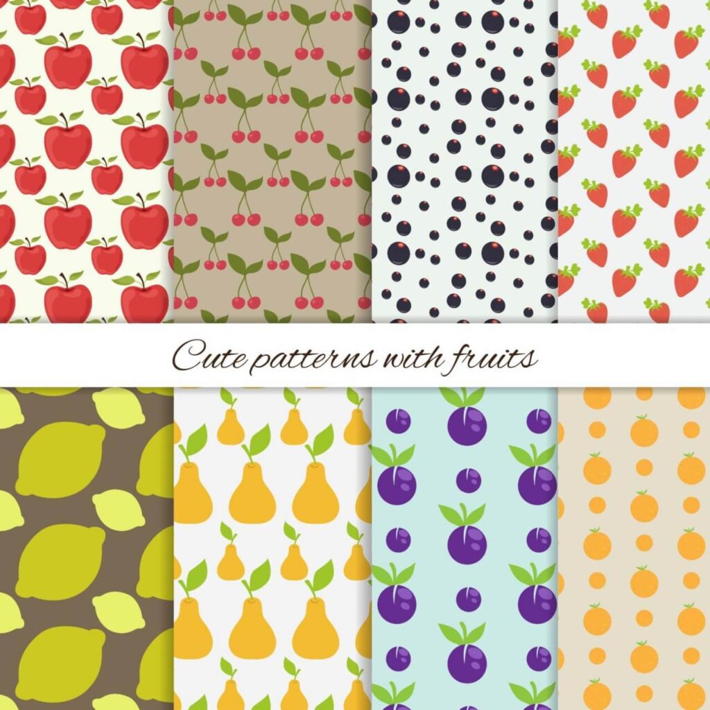 Set of cute patterns with fruits