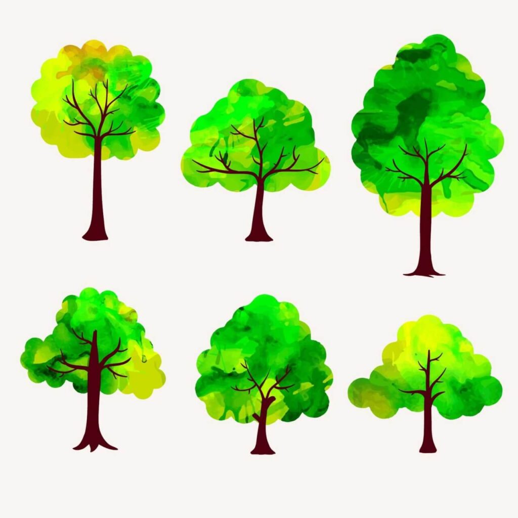 Watercolor trees vector set