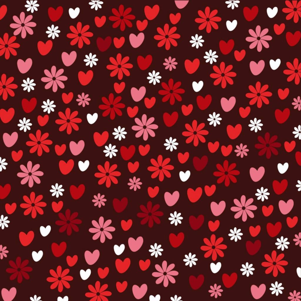 Love pattern with hearts and flowers