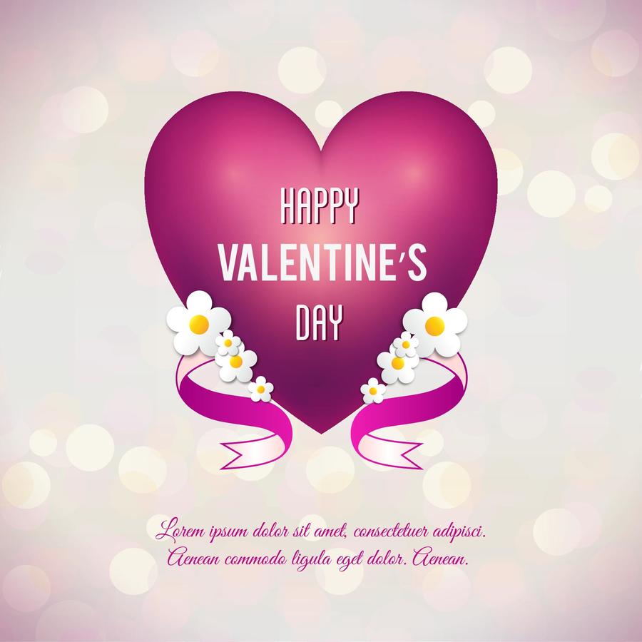 Valentine’s day vector illustration with heart, flowers and ribbon