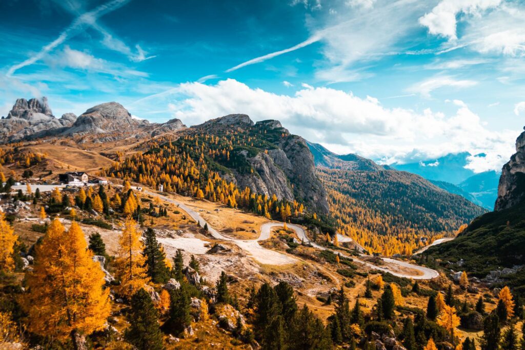 Falzarego Pass Mountain Road in Dolomites, Italy Free Photo