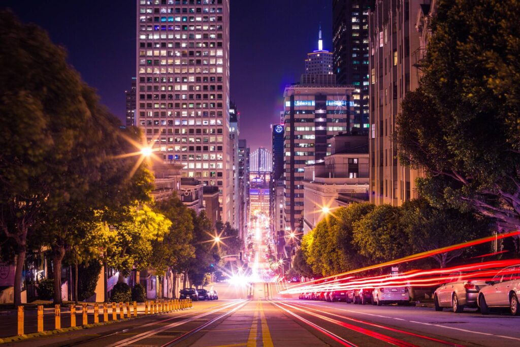 Famous California Street in San Francisco at Night Free Photo