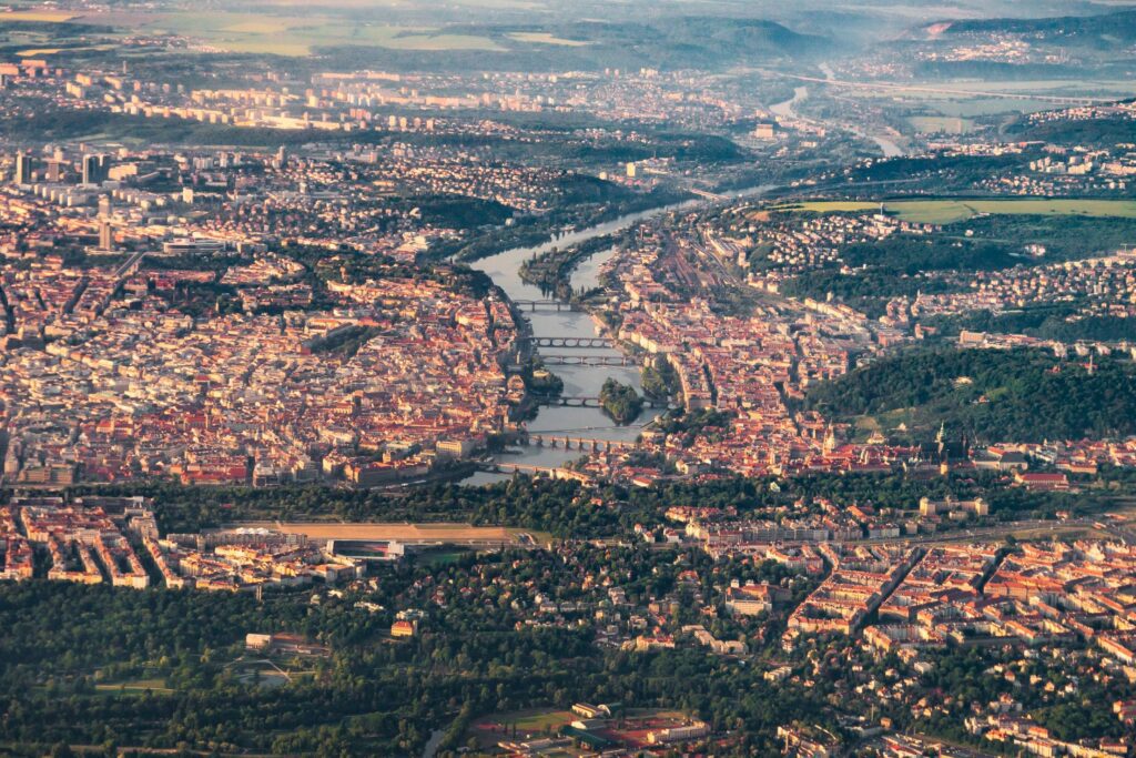 Famous Prague Bridges in Czech Republic Aerial View Free Photo