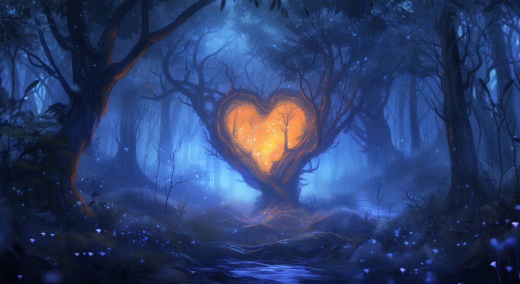 Fantasy Forest With Glowing Heart Stock Free