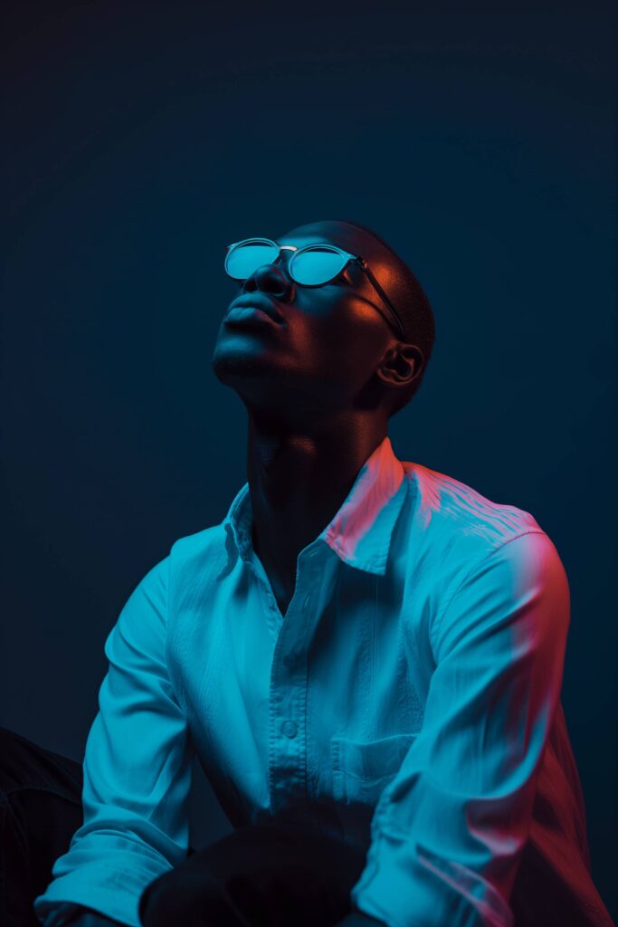 Fashion Portrait of Young Black Man With Glasses Blue Mood Stock Free