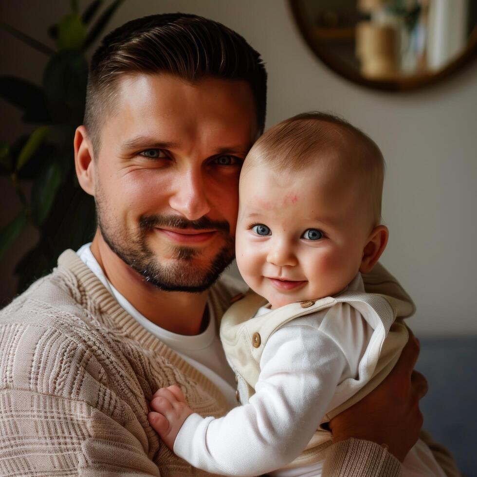 Father holding his baby, warm family moment suitable for parenting and lifestyle industries Stock Free