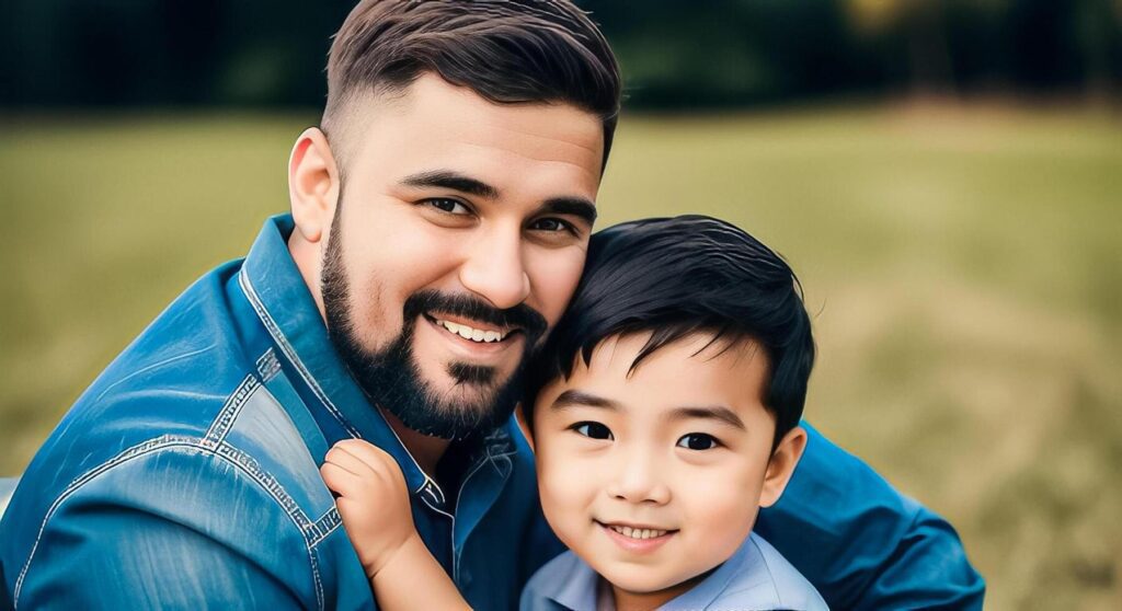 Father with his little son. Beautiful portraits, family, emotions, love. Dad and his boy. International Father’s Day. Banner. Stock Free