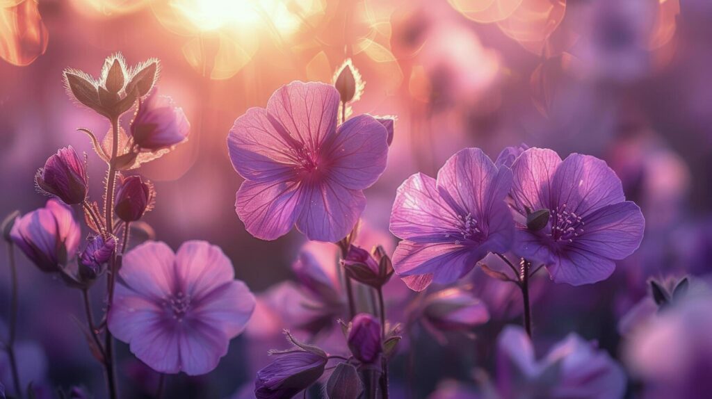 Field of Purple Flowers With Sun Background Stock Free