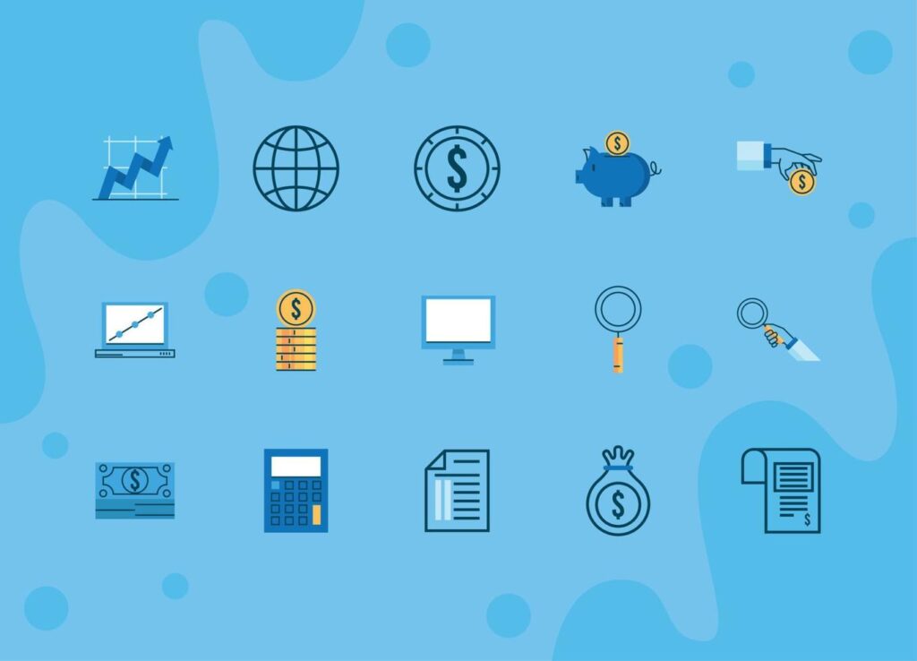 fifteen financial economy icons Stock Free