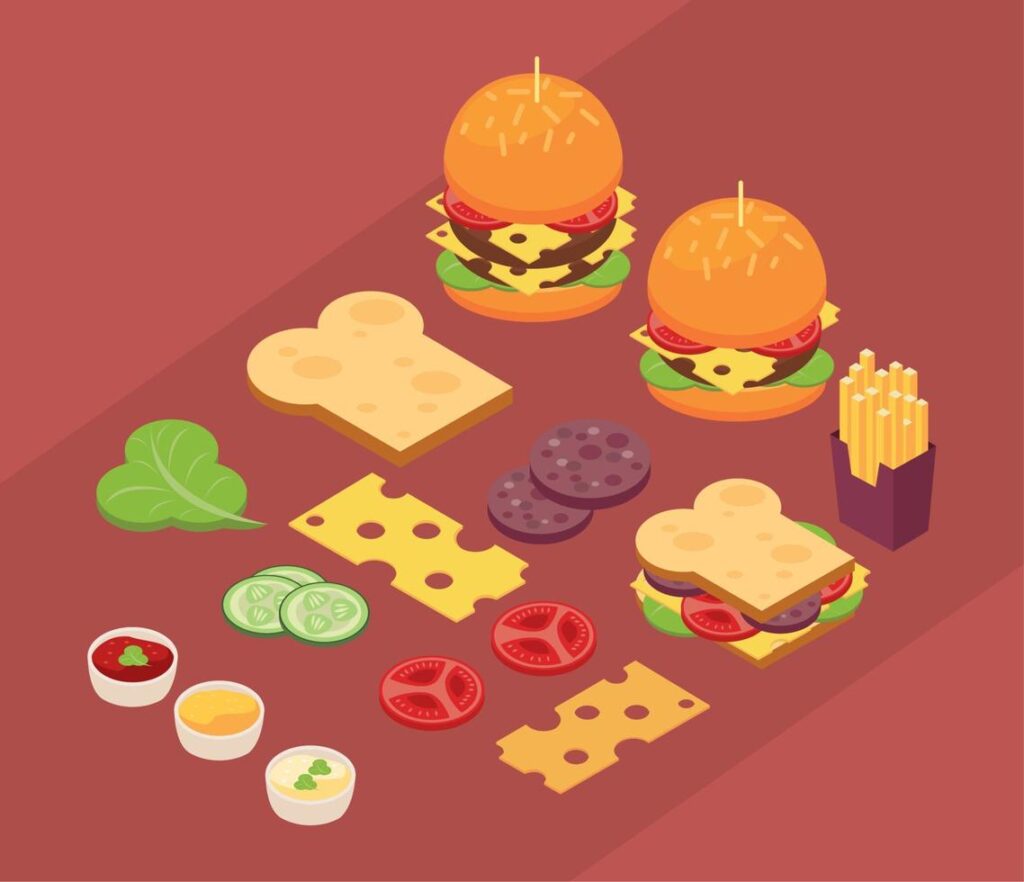 fifteen isometric fast food icons Stock Free